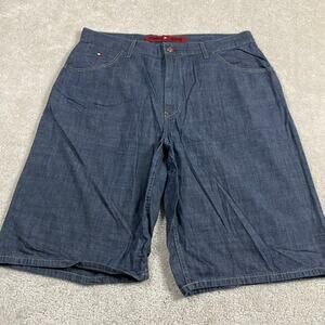 Y2K Tommy Hilfiger Jean Shorts Mens 38* Blue Chambray Denim Jorts Lightweight